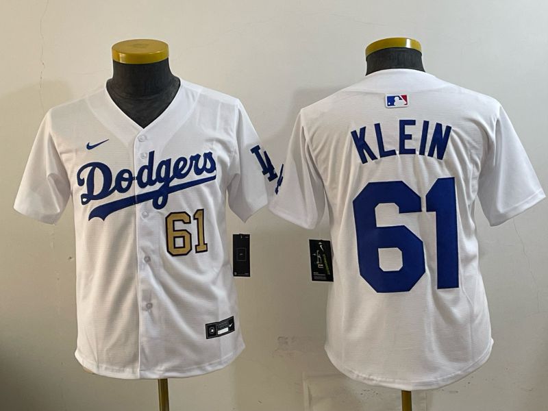 Youth 2025 Nike Los Angeles Dodgers #61 Klein White Game MLB Jersey 02